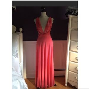 Long coral dress. Beautiful for any occasion!